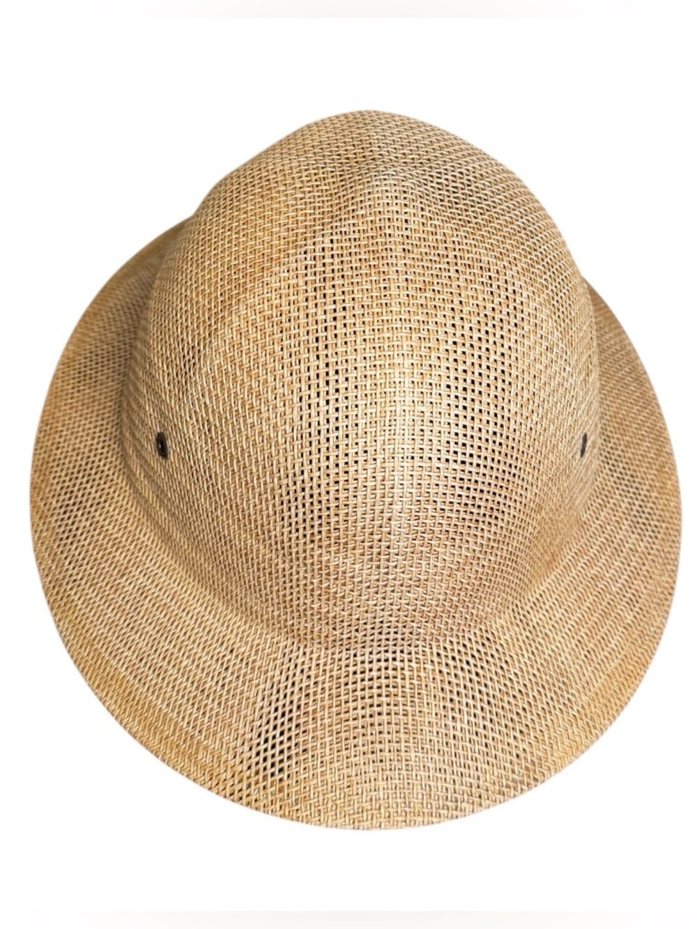 Brookstone Adjustable Safari Hat Pith Helmet Straw Sun Woven Mesh Made in USA